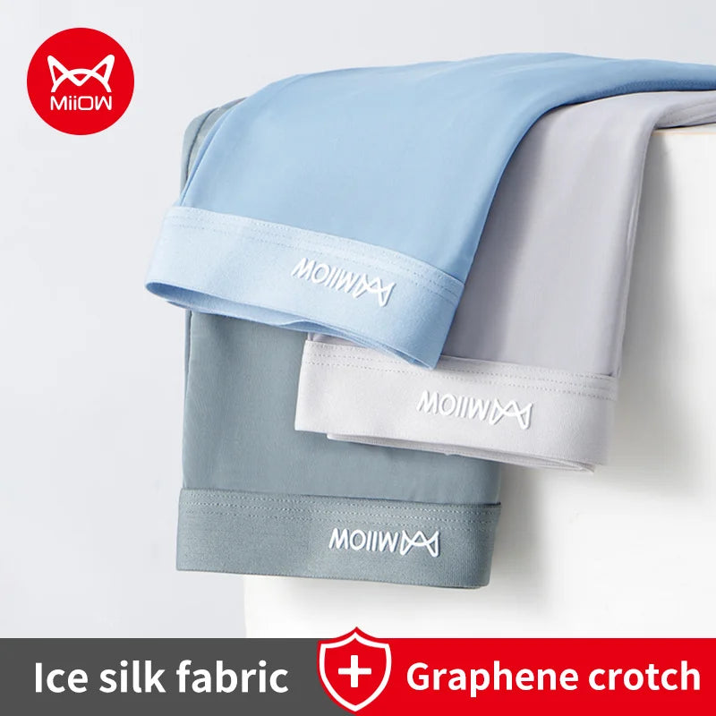 MiiOW Ice Silk Men's Panties Set Thin Breathable Man Underwear Boxers Graphene Antibacterial Male Underpants Male Boxers Briefs