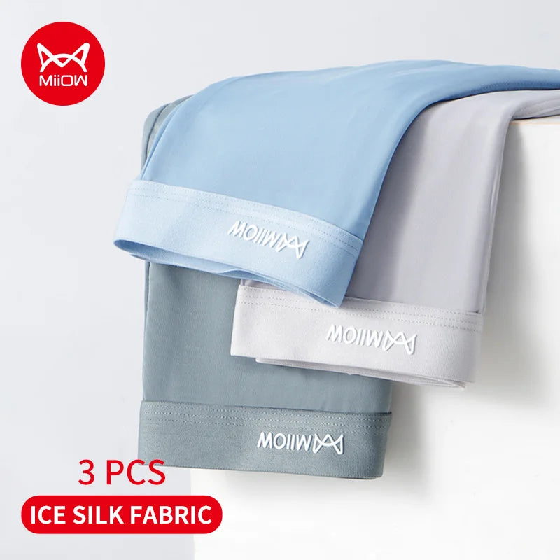 MiiOW 3Pcs Ice Silk Men Boxers Lightweight Breathable Underwear for Men Graphene Antibacterial Men's Panties Man Boxers Briefs