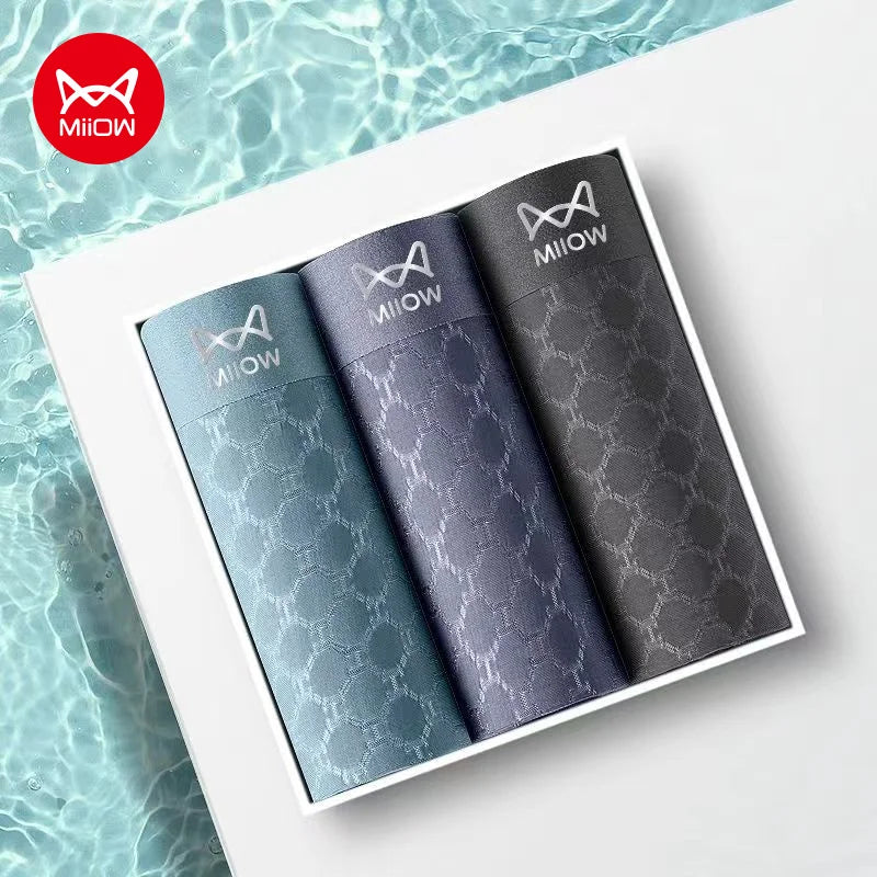 MiiOW Breathable Ice Silk Men's Panties Set 3A Antibacterial Man Underwear Boxershorts Seamless Mesh Man Underpants Boxer Briefs