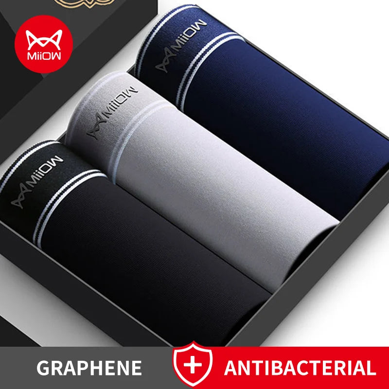 MiiOW 3Pcs Cotton Mens Panties Men's Underwear Breathable Man Boxershorts Graphene Antibacterial Men Underpants Men Boxer Trunks