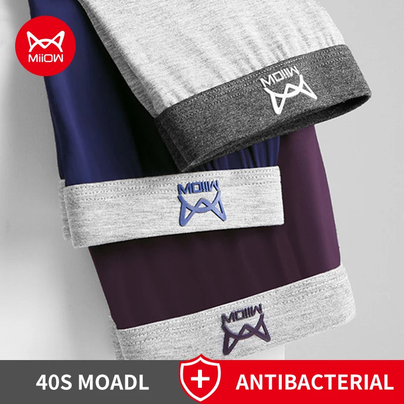 MiiOW 3pcs 40S Modal Men Boxers Underwear Breathable Mesh Men's Panties Boxershorts 3A Graphene Antibacterial Man Underpants