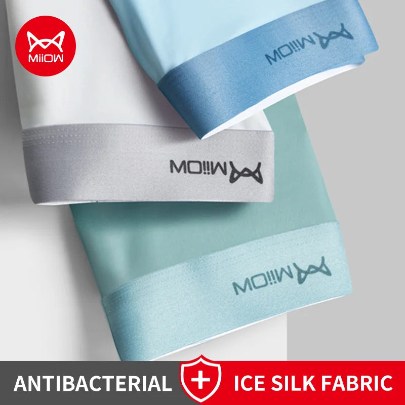 MiiOW 3Pcs Ice Silk Men Underwear Boxers 3A Breathable Crotch Man Underpants Graphene Antibacterial Men's Panties Boxer Trunks