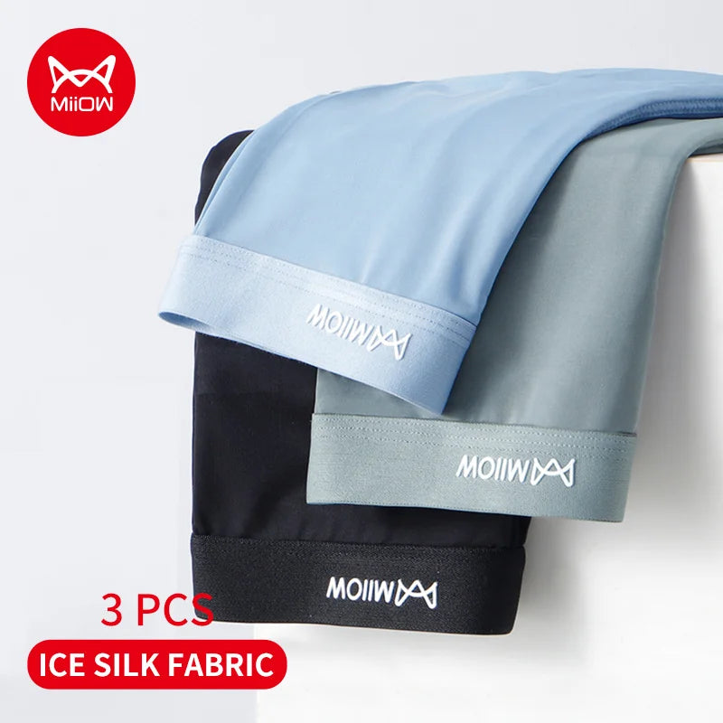 MiiOW 3Pcs Ice Silk Men Boxers Lightweight Breathable Underwear for Men Graphene Antibacterial Men's Panties Man Boxers Briefs