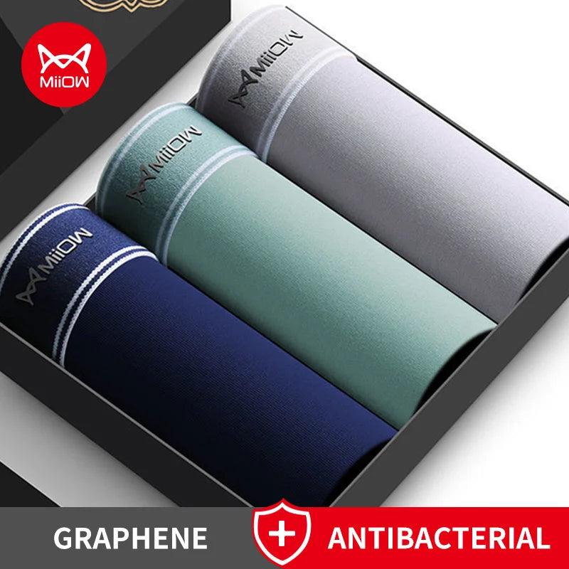 MiiOW 3Pcs Cotton Mens Panties Men's Underwear Breathable Man Boxershorts Graphene Antibacterial Men Underpants Men Boxer Trunks