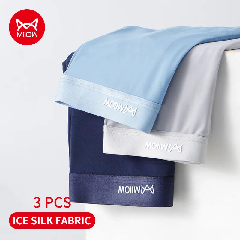 MiiOW 3Pcs Ice Silk Men Boxers Lightweight Breathable Underwear for Men Graphene Antibacterial Men's Panties Man Boxers Briefs
