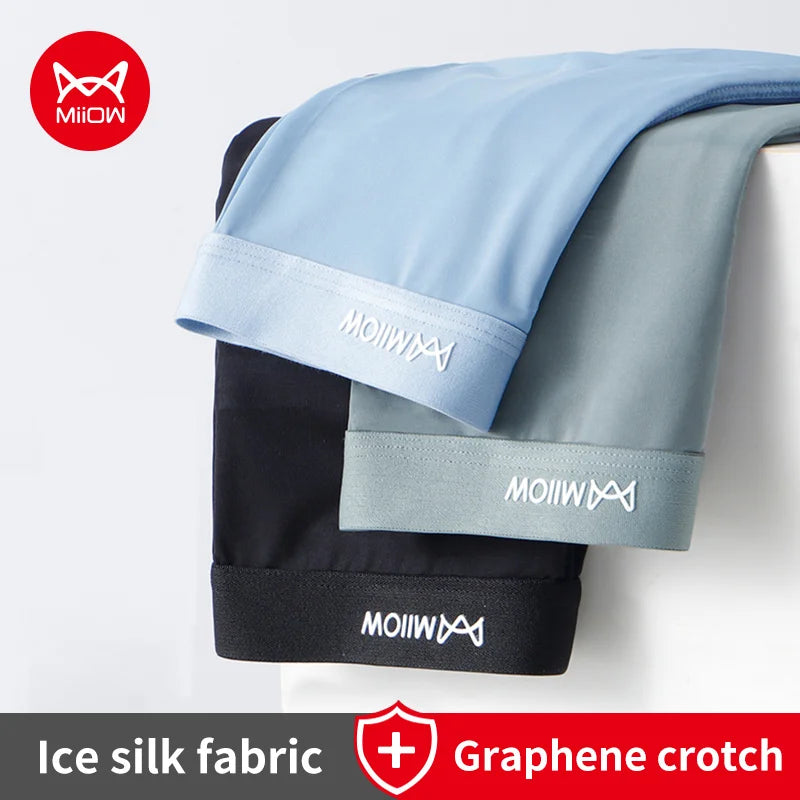 MiiOW Ice Silk Men's Panties Set Thin Breathable Man Underwear Boxers Graphene Antibacterial Male Underpants Male Boxers Briefs