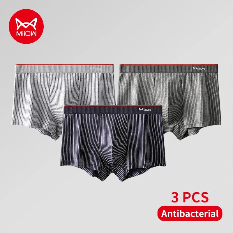 MiiOW 3Pcs Cotton Man Underpants Plus Size 5XL Antibacterial Breathable Men's Panties Striped Men Boxers Men Lingeries Underwear