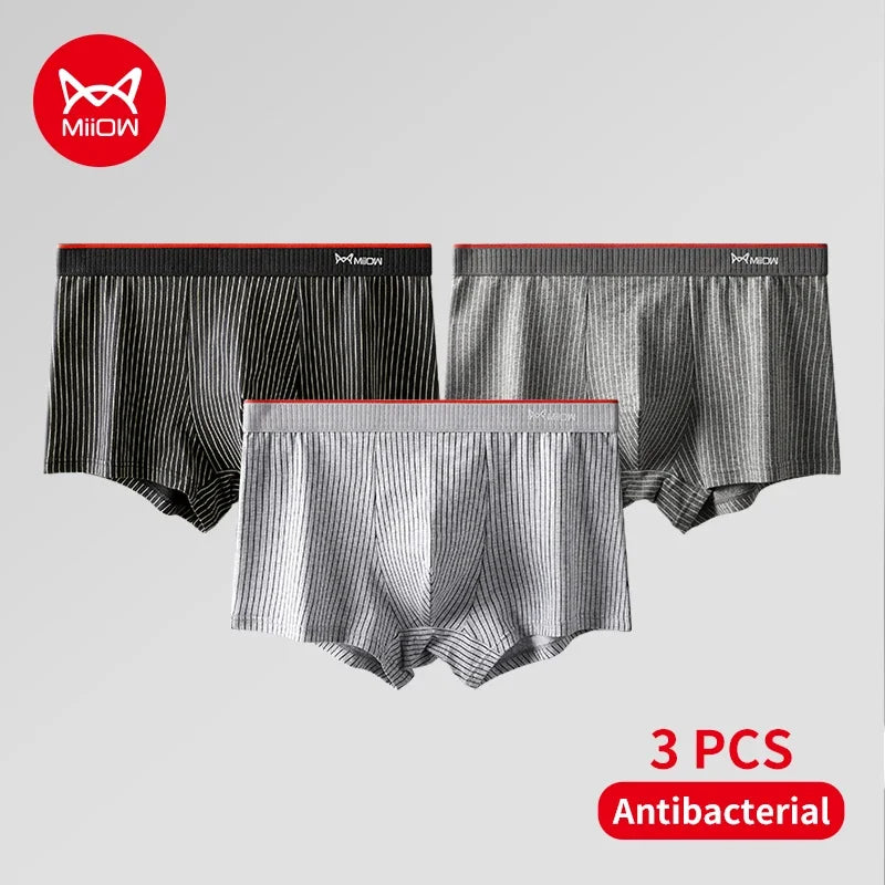 MiiOW 3Pcs Cotton Man Underpants Plus Size 5XL Antibacterial Breathable Men's Panties Striped Men Boxers Men Lingeries Underwear