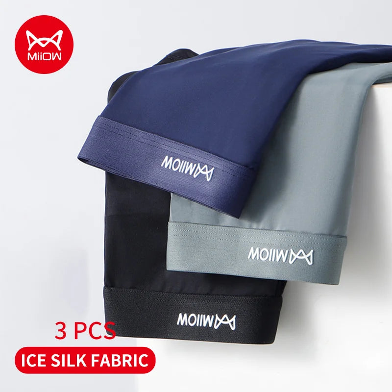 MiiOW 3Pcs Ice Silk Men Boxers Lightweight Breathable Underwear for Men Graphene Antibacterial Men's Panties Man Boxers Briefs