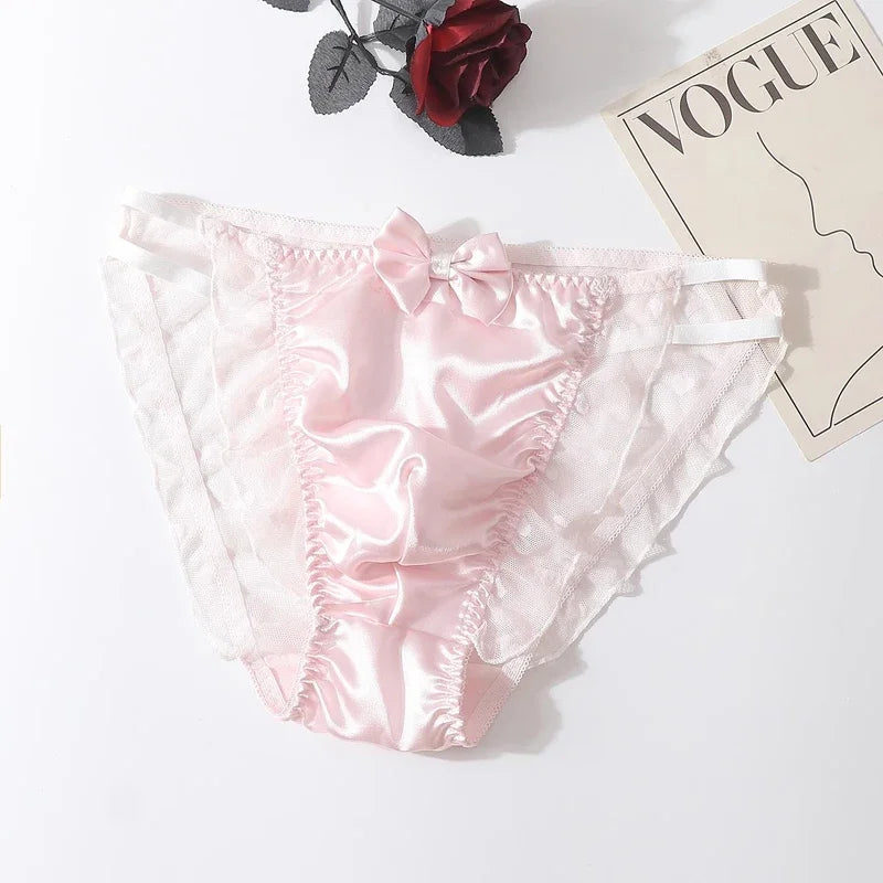 Sexy Mens Briefs Lace Bow Transparent Mesh Underwear Underpants See Through Low waisted Panties Briefs for Man