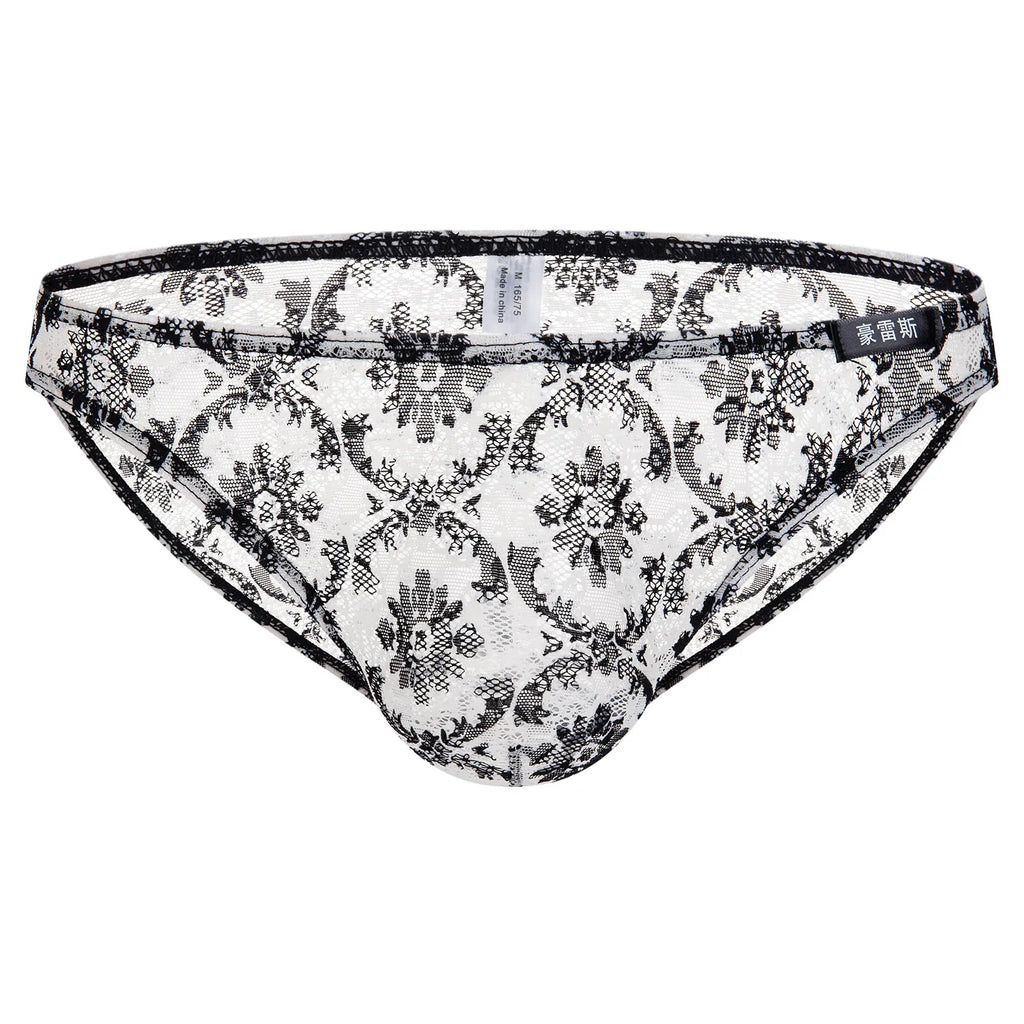 Sexy Men Briefs Underwear Mens Lace Print Briefs Man Bikini Underpants Cuecas Low Waist U Pouch Male Panties Underwear