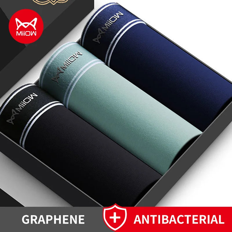MiiOW 3Pcs Cotton Mens Panties Men's Underwear Breathable Man Boxershorts Graphene Antibacterial Men Underpants Men Boxer Trunks