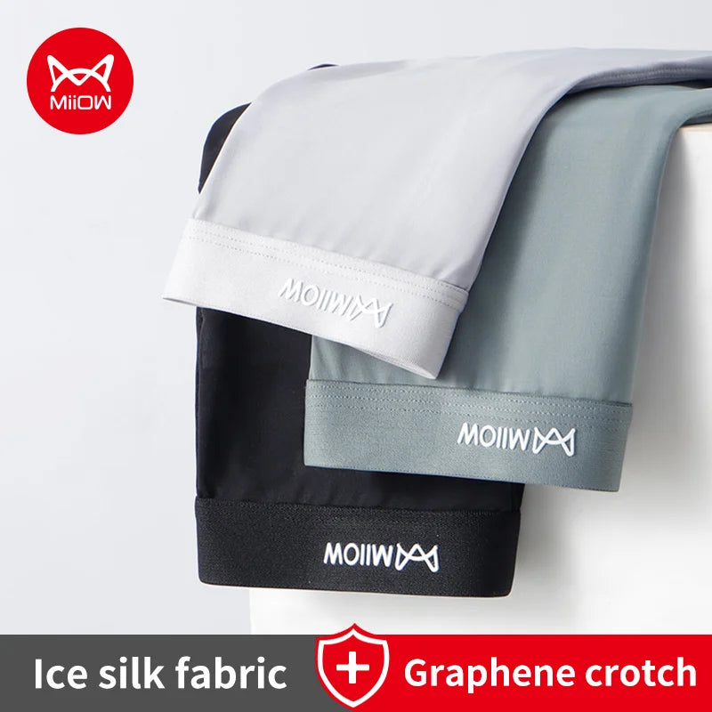 MiiOW Ice Silk Men's Panties Set Thin Breathable Man Underwear Boxers Graphene Antibacterial Male Underpants Male Boxers Briefs