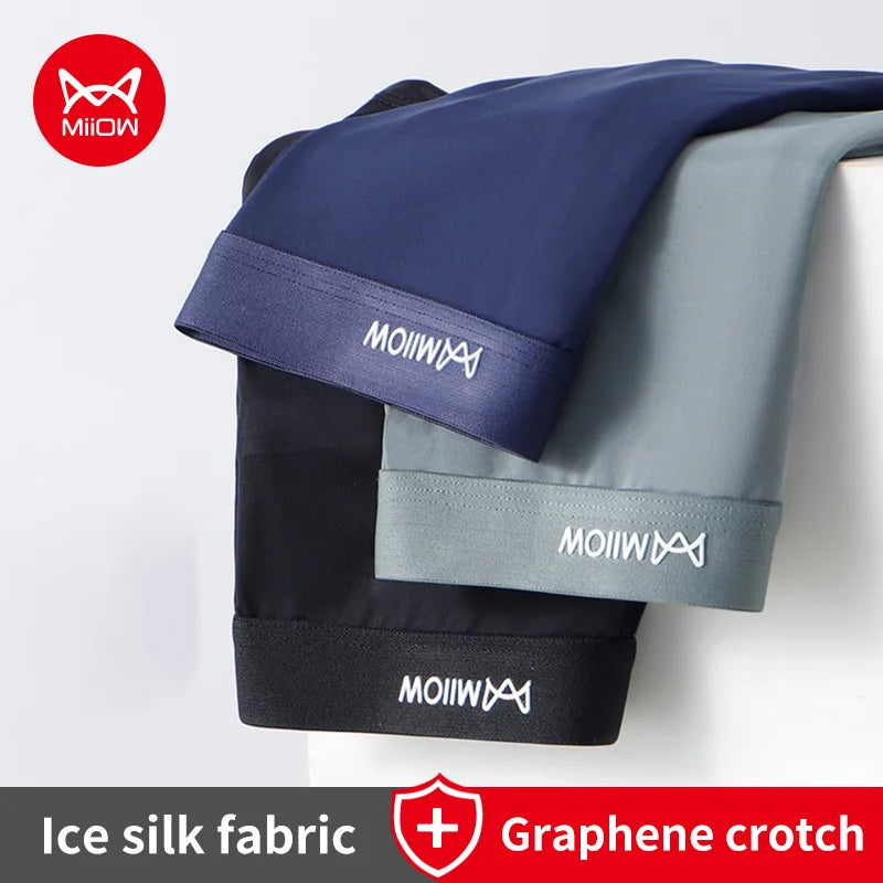 MiiOW Ice Silk Men's Panties Set Thin Breathable Man Underwear Boxers Graphene Antibacterial Male Underpants Male Boxers Briefs