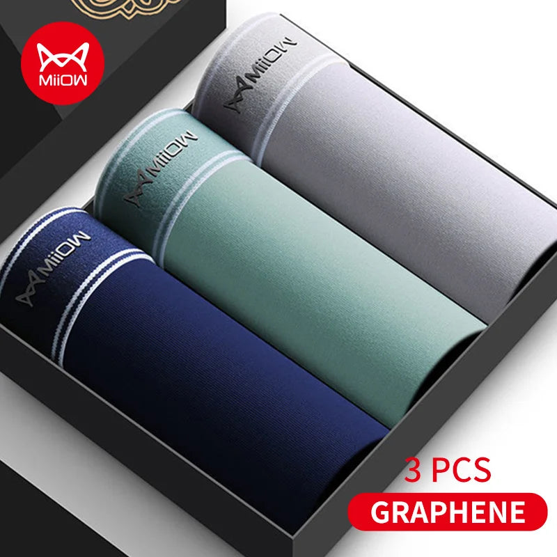 MiiOW 3Pcs Men Boxer Shorts Cotton Men's Panties Graphene Antibacterial Crotch Man Underpants Breathable Summer Men Boxer Briefs