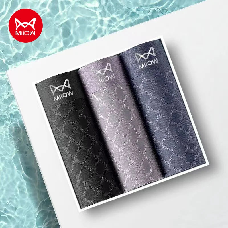 MiiOW Breathable Ice Silk Men's Panties Set 3A Antibacterial Man Underwear Boxershorts Seamless Mesh Man Underpants Boxer Briefs