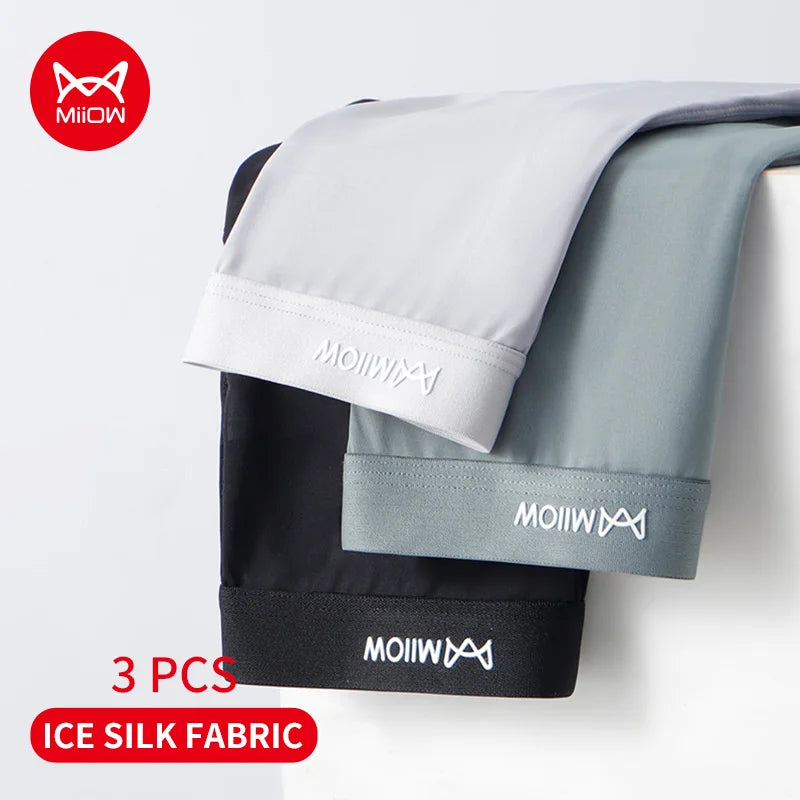 MiiOW 3Pcs Ice Silk Men Boxers Lightweight Breathable Underwear for Men Graphene Antibacterial Men's Panties Man Boxers Briefs