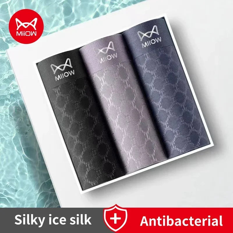 MiiOW 3Pcs Ice Silk Men Boxer Underwear Breathable Mesh Men's Panties Seamless Underpants Male 3A Antibacterial Man Boxer Briefs