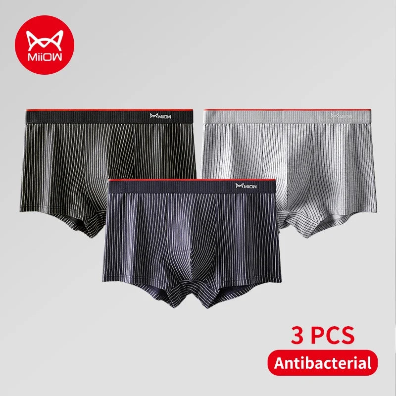 MiiOW 3Pcs Cotton Man Underpants Plus Size 5XL Antibacterial Breathable Men's Panties Striped Men Boxers Men Lingeries Underwear