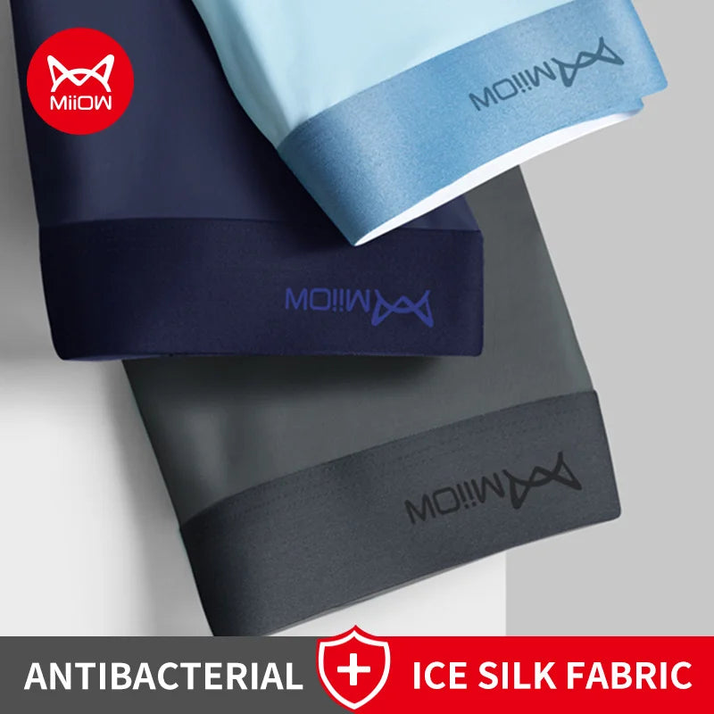 MiiOW 3Pcs Ice Silk Men Underwear Boxers 3A Breathable Crotch Man Underpants Graphene Antibacterial Men's Panties Boxer Trunks
