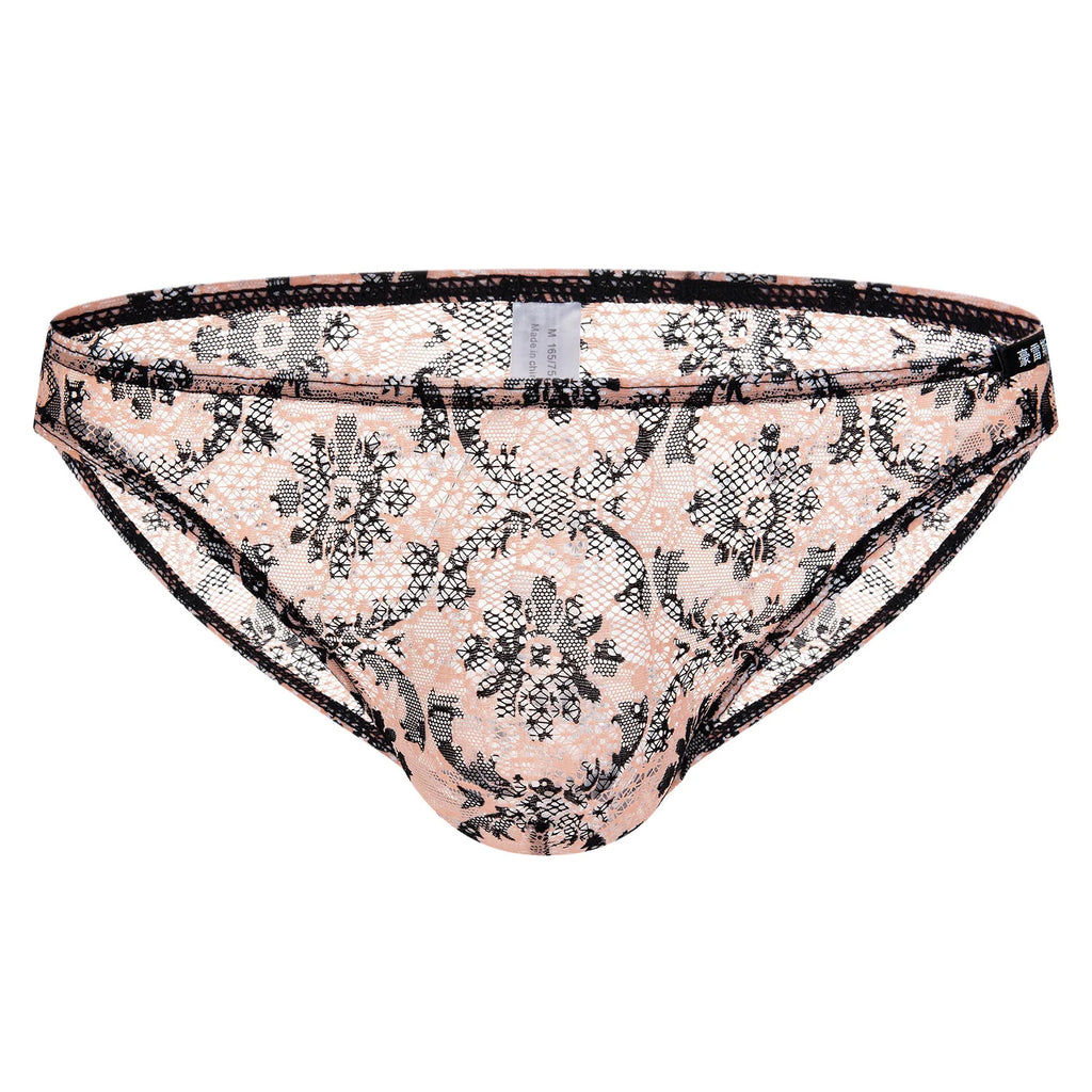 Sexy Men Briefs Underwear Mens Lace Print Briefs Man Bikini Underpants Cuecas Low Waist U Pouch Male Panties Underwear