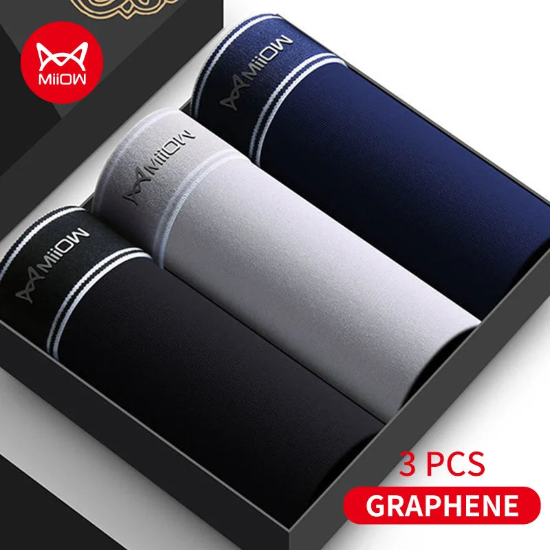 MiiOW 3Pcs Men Boxer Shorts Cotton Men's Panties Graphene Antibacterial Crotch Man Underpants Breathable Summer Men Boxer Briefs