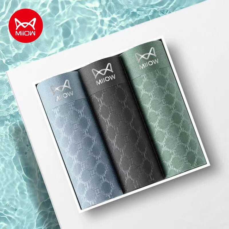 MiiOW Breathable Ice Silk Men's Panties Set 3A Antibacterial Man Underwear Boxershorts Seamless Mesh Man Underpants Boxer Briefs