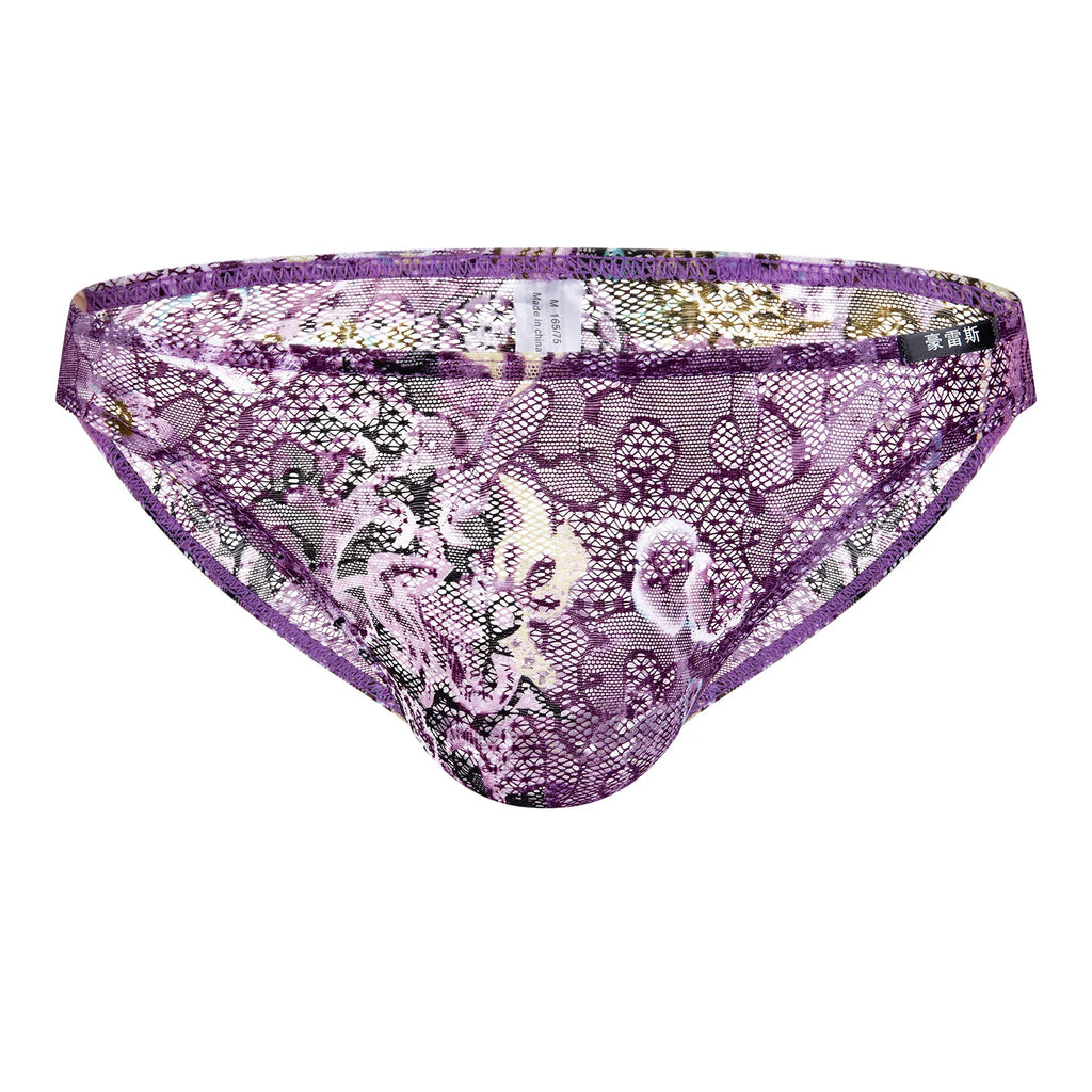 Sexy Men Briefs Underwear Mens Lace Print Briefs Man Bikini Underpants Cuecas Low Waist U Pouch Male Panties Underwear
